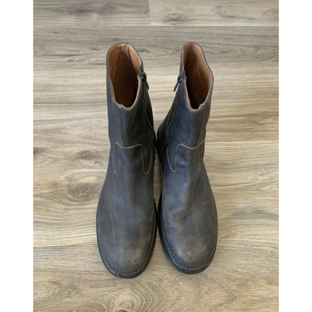 John Varvatos Mercer Boots Mens 11.5 Brown Leather Side Zip Made in Italy Rocker